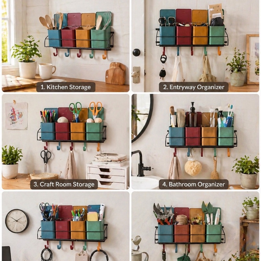 Rustic Multi-Color Metal Wall Canister Set